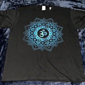 Om Meditation Mandala Black and Blue Graphic T-Shirt (Men’s XL)